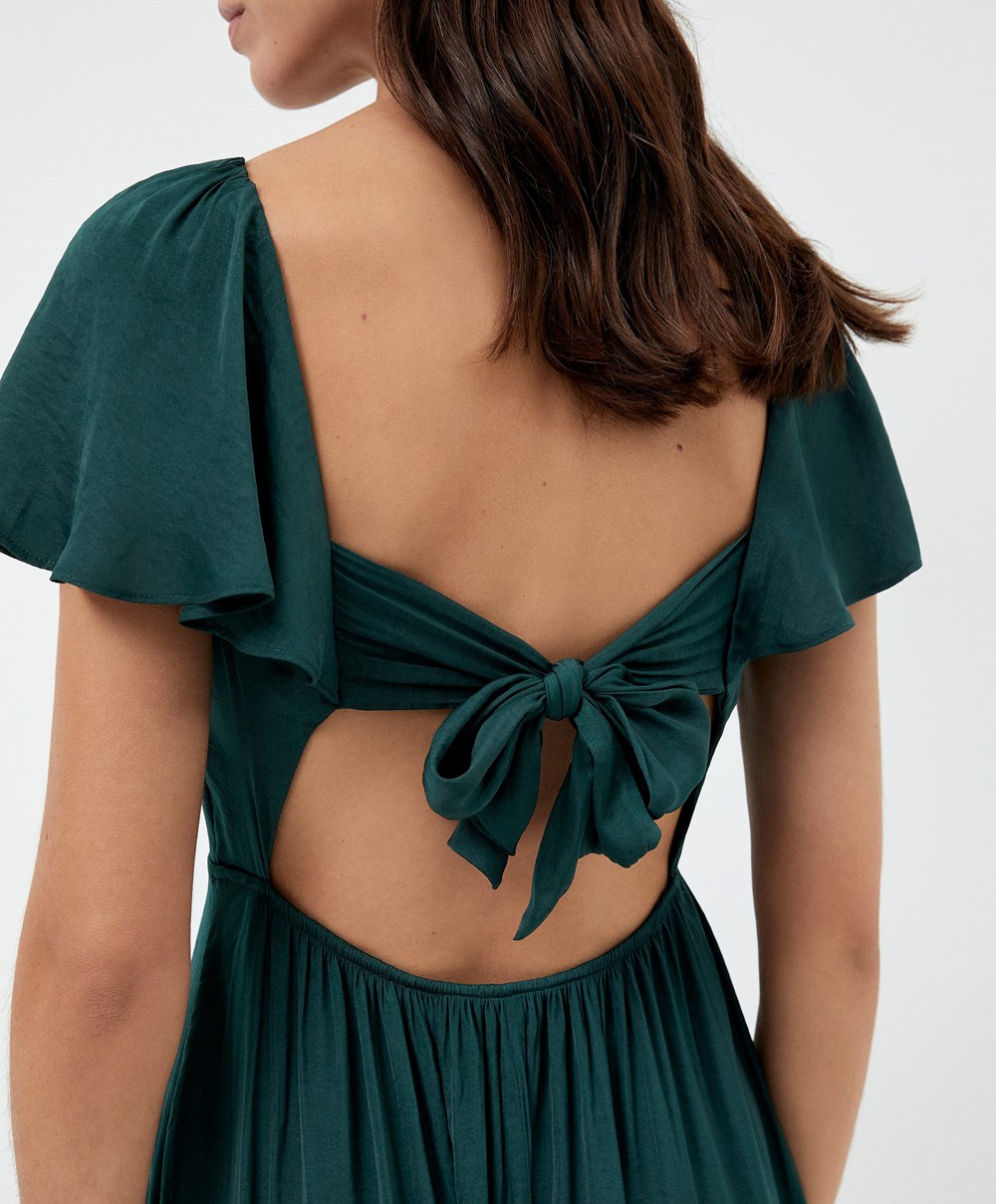 Oysho Satin Midi Ruha With Open Back Zöld | LMOIWC-687