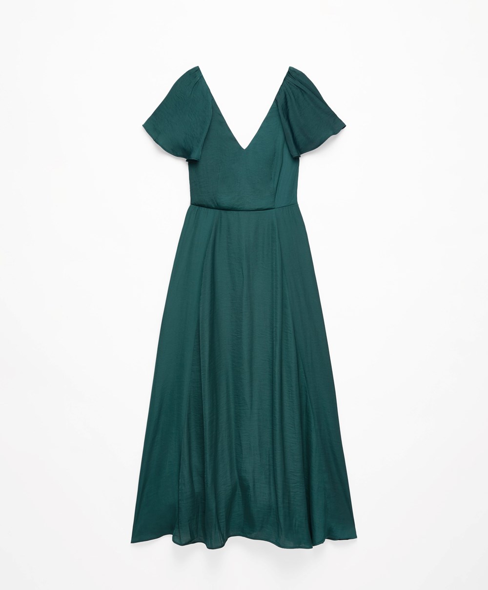 Oysho Satin Midi Ruha With Open Back Zöld | LMOIWC-687