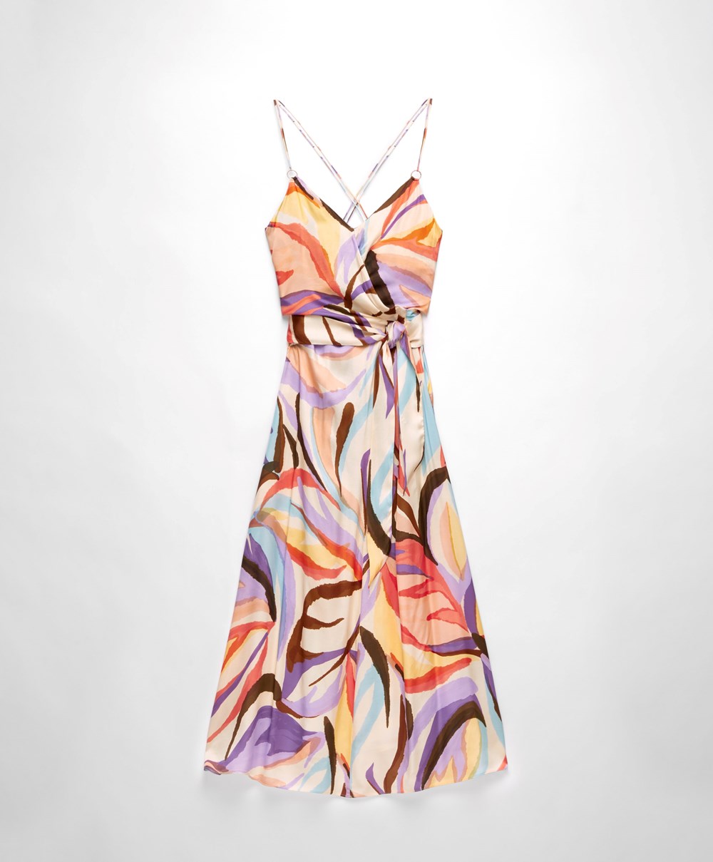 Oysho Satin Printed Pántos Long Ruha Mélylila | PZAIXM-972