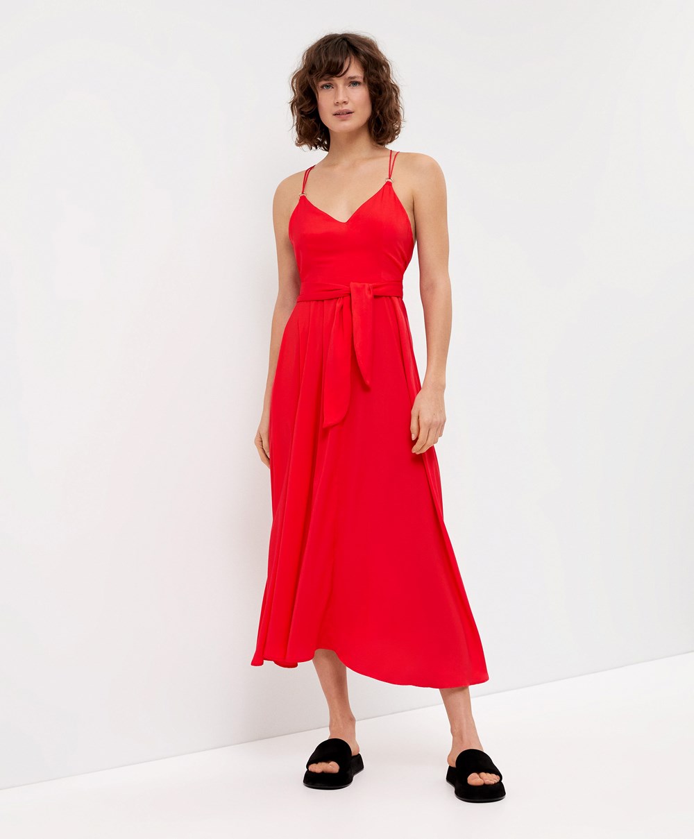 Oysho Satin Pántos Midi Ruha Orange-red | KWCJZI-789