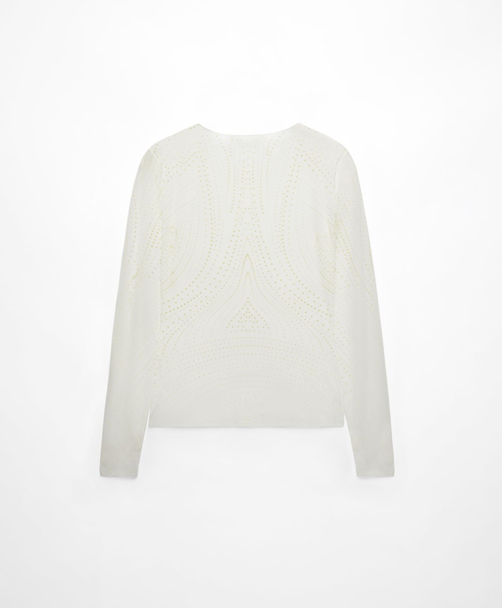 Oysho Semi-sheer Dotted Top Cream-white | ANWTMR-057