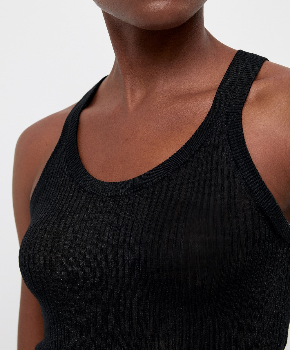 Oysho Semi-sheer Knit Vest Top Fekete | LUDRFS-524