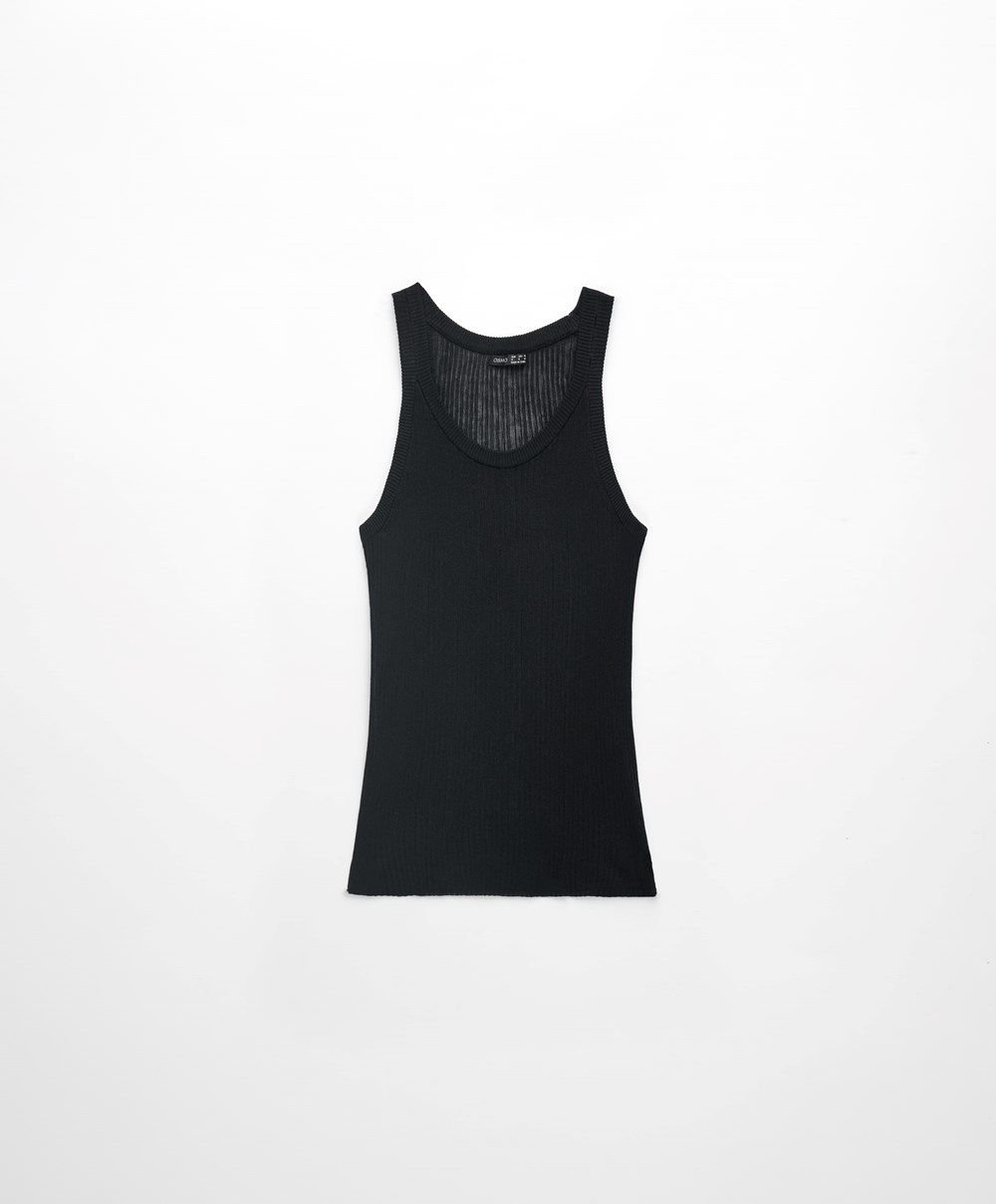 Oysho Semi-sheer Knit Vest Top Fekete | LUDRFS-524