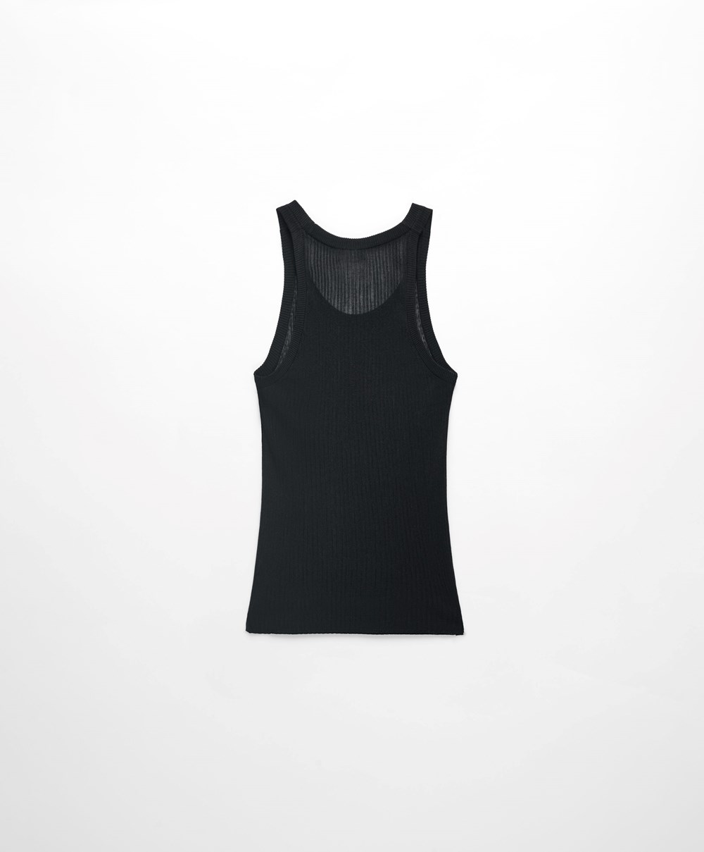 Oysho Semi-sheer Knit Vest Top Fekete | LUDRFS-524