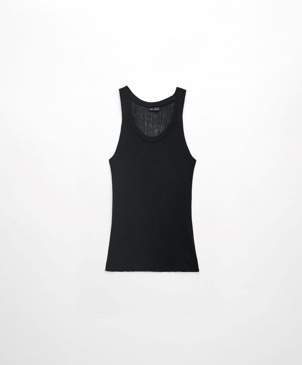 Oysho Semi-sheer Knit Vest Top Fekete | UCLEIX-206