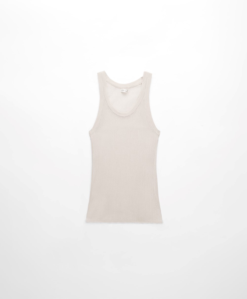 Oysho Semi-sheer Knit Vest Top Pale Sand | DZBSNI-382