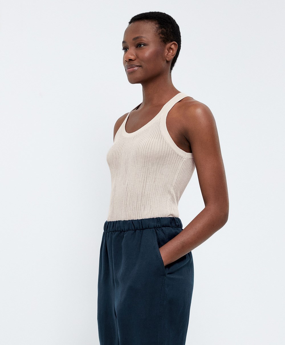 Oysho Semi-sheer Knit Vest Top Pale Sand | DZBSNI-382