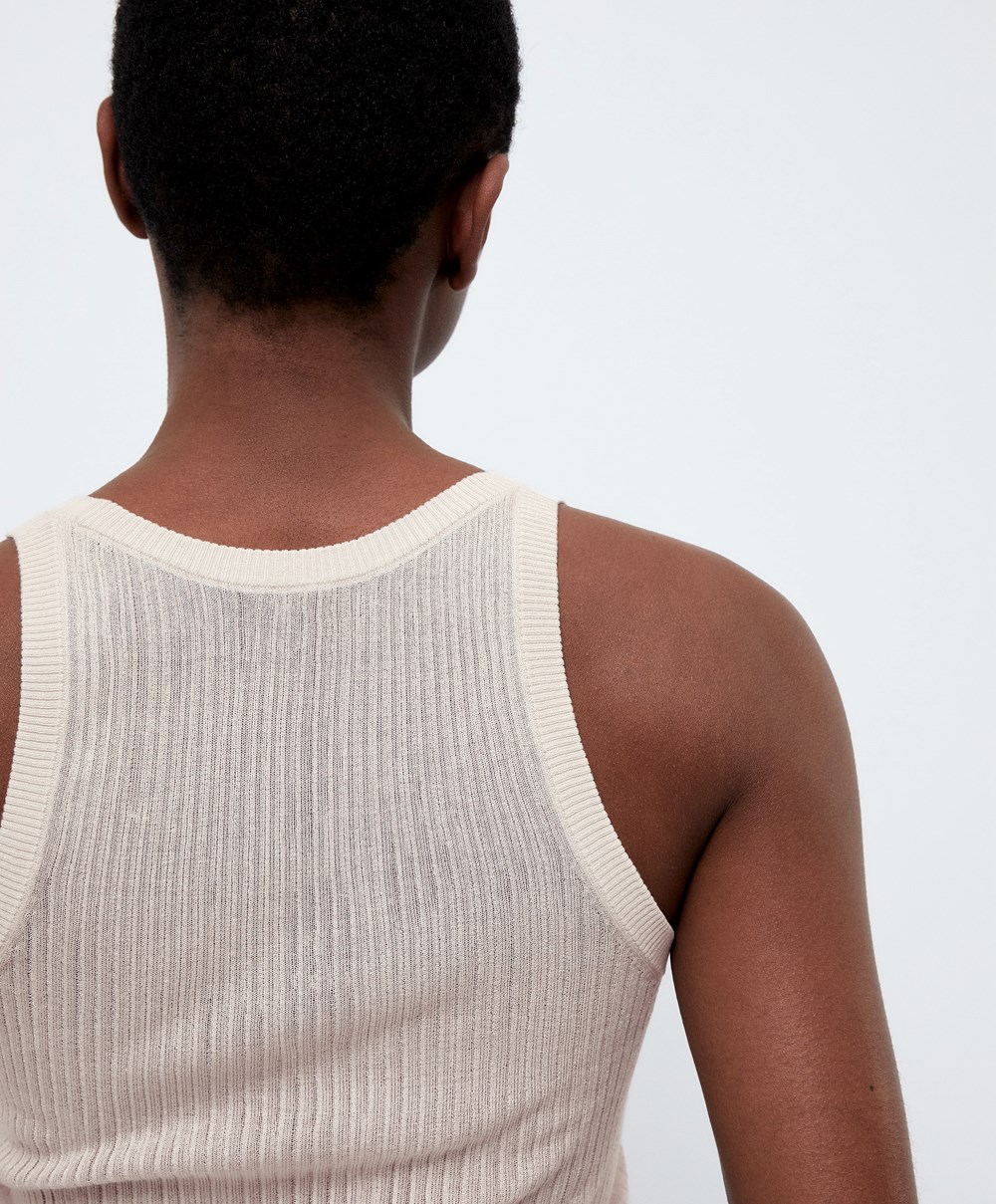 Oysho Semi-sheer Knit Vest Top Pale Sand | XCOWVZ-158