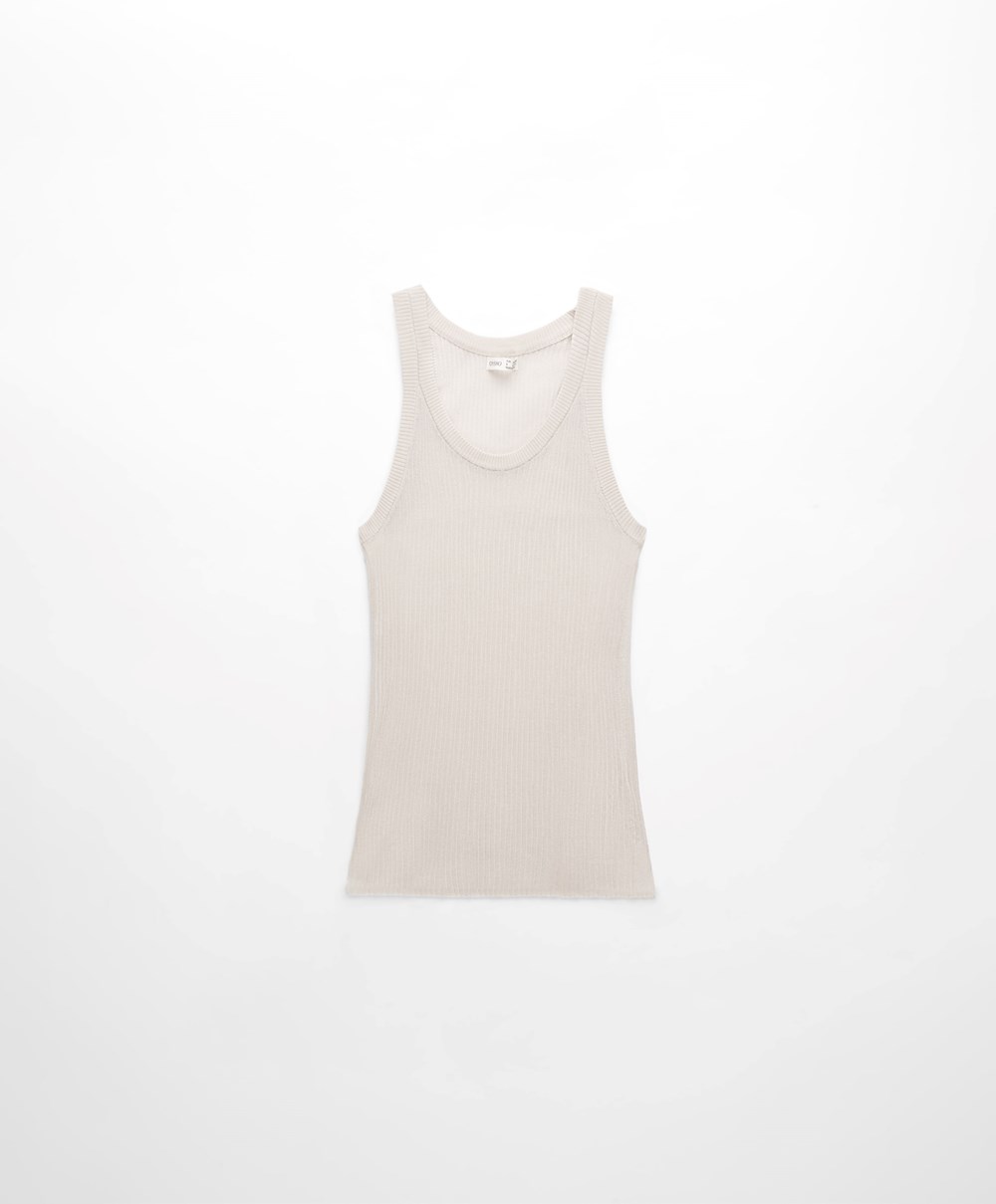 Oysho Semi-sheer Knit Vest Top Pale Sand | XCOWVZ-158