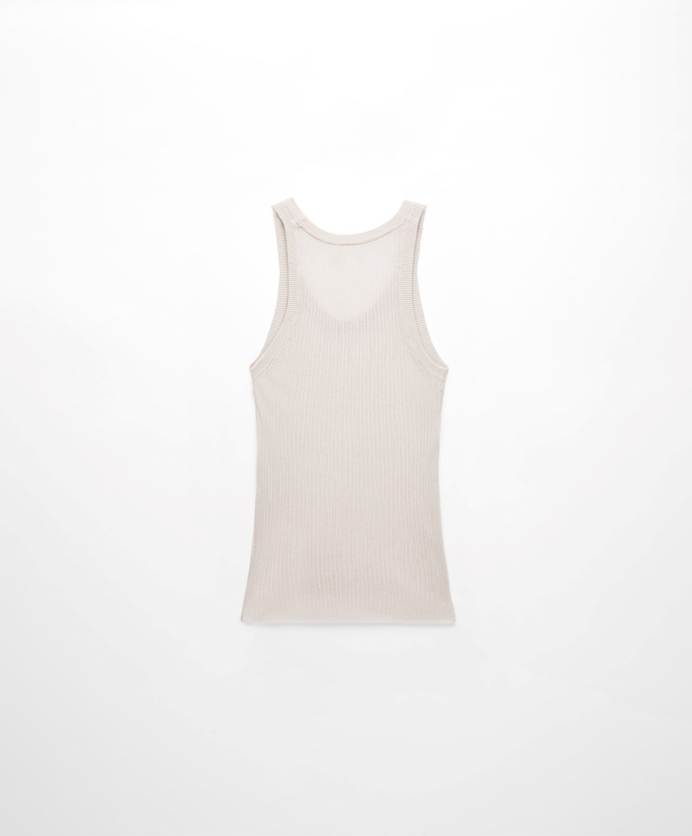 Oysho Semi-sheer Knit Vest Top Pale Sand | XCOWVZ-158