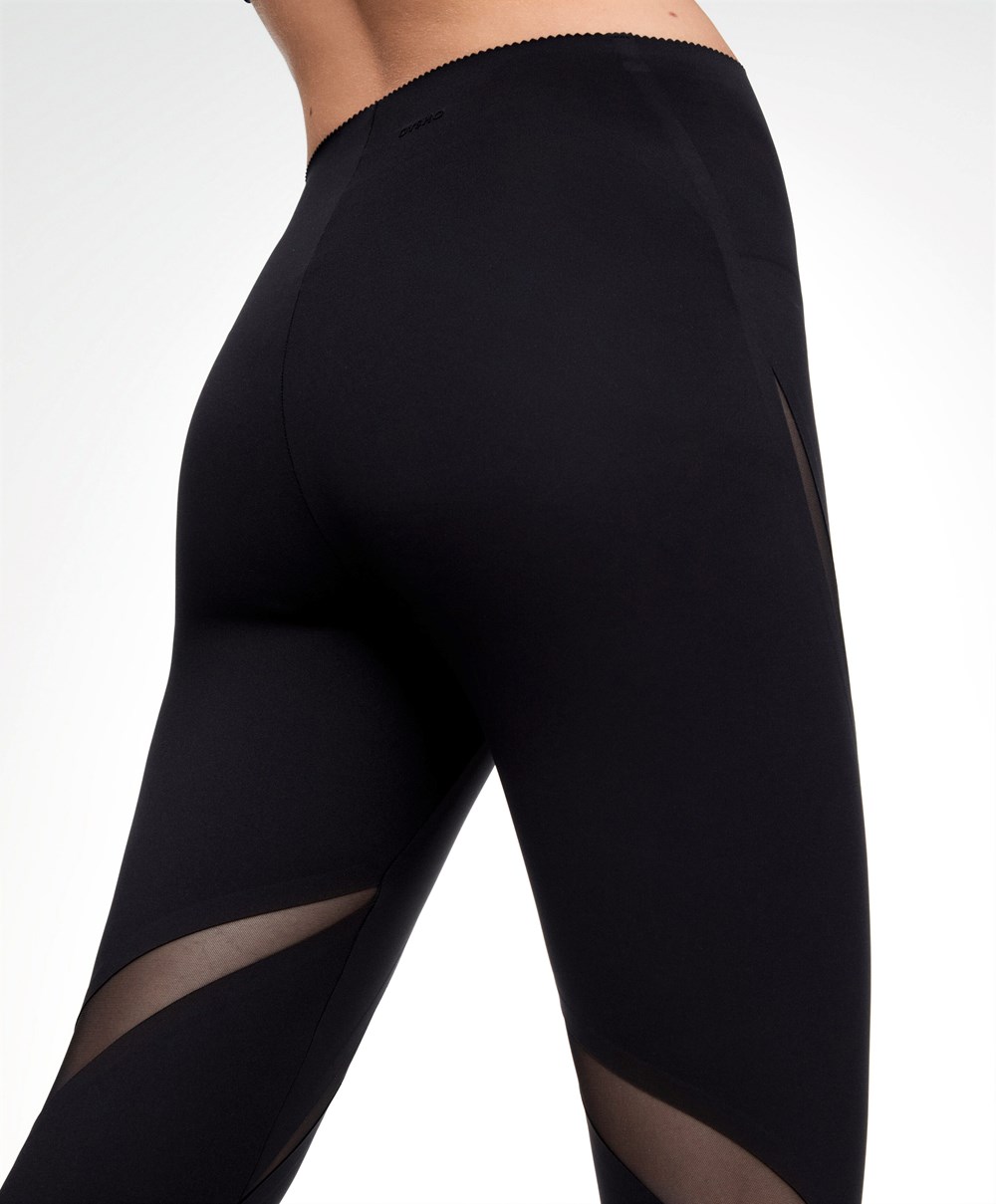 Oysho Sheer Panel 65cm Compressive Leggings Fekete | WNLPVU-190