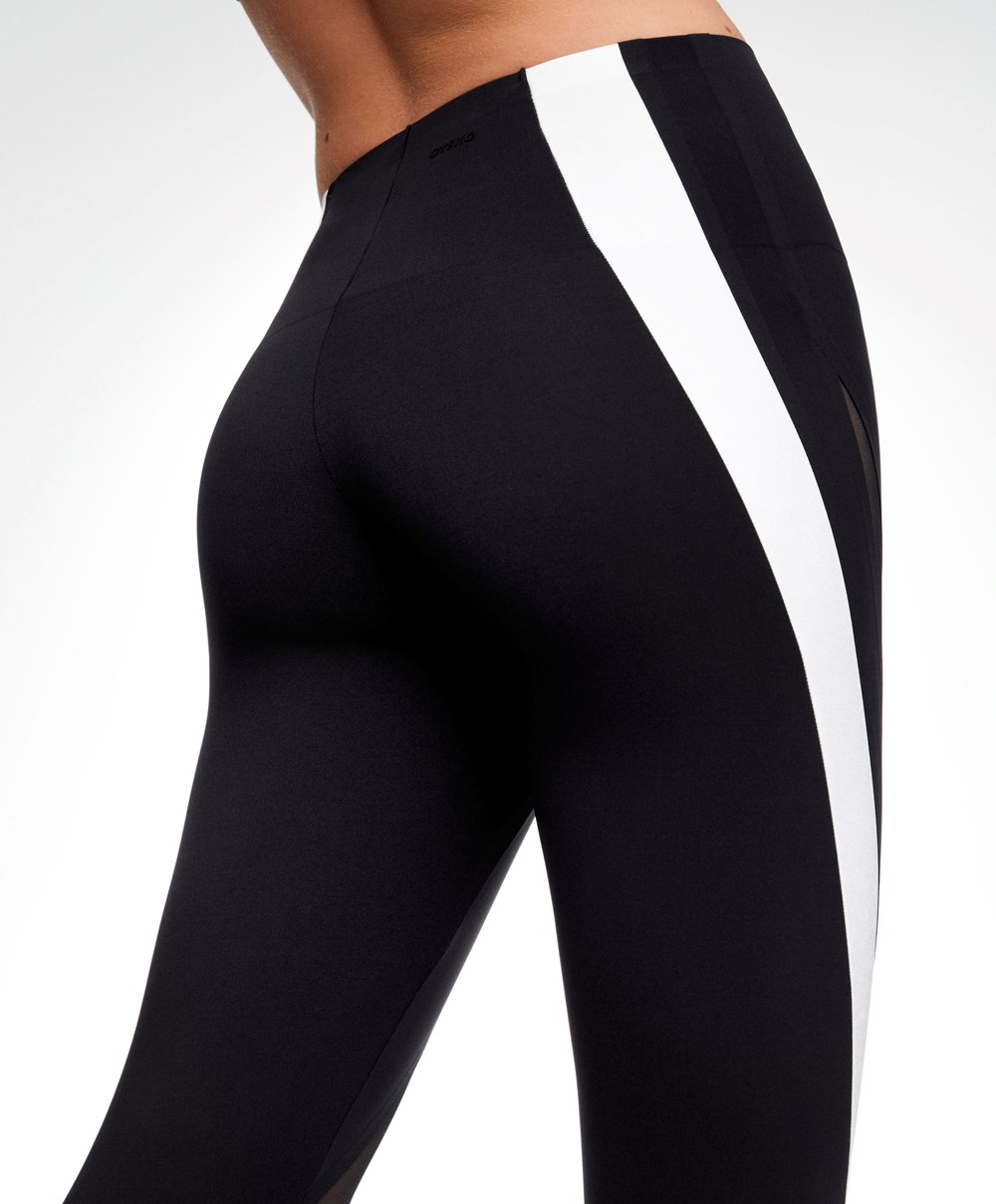 Oysho Sheer Panel Colour Block 65cm Compressive Leggings Fekete | TJNXGU-714