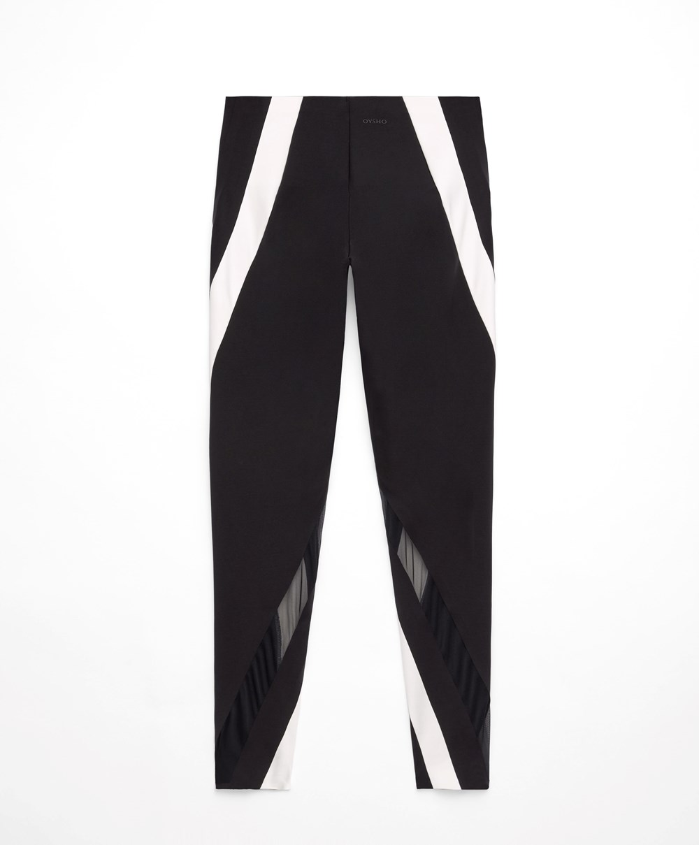 Oysho Sheer Panel Colour Block 65cm Compressive Leggings Fekete | TJNXGU-714