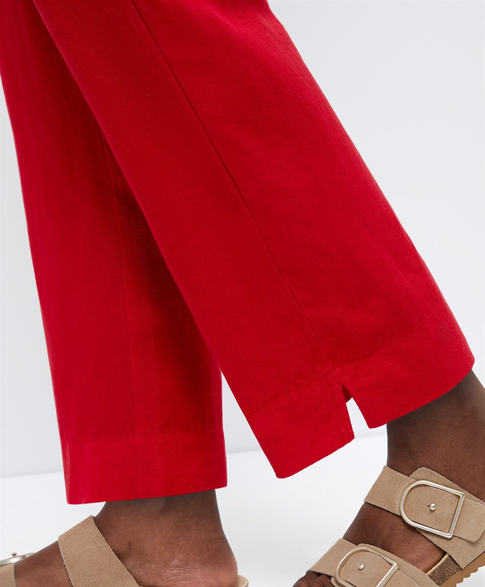 Oysho Slim Fit Linen Trousers Piros | AEFXYU-834