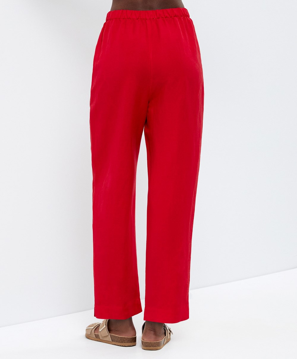 Oysho Slim Fit Linen Trousers Piros | AEFXYU-834