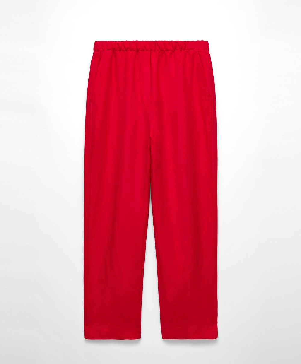 Oysho Slim Fit Linen Trousers Piros | AEFXYU-834