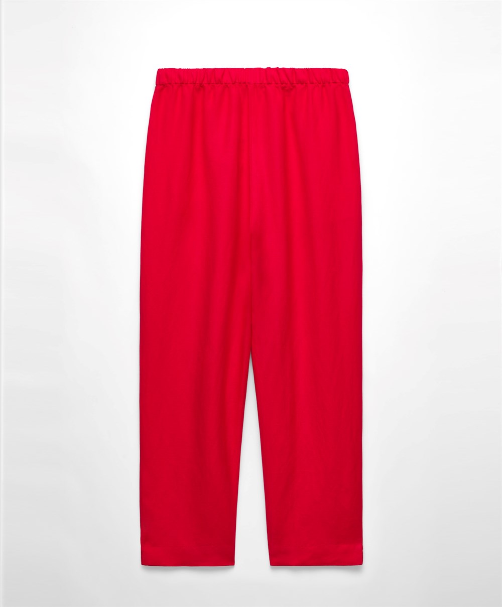 Oysho Slim Fit Linen Trousers Piros | AEFXYU-834