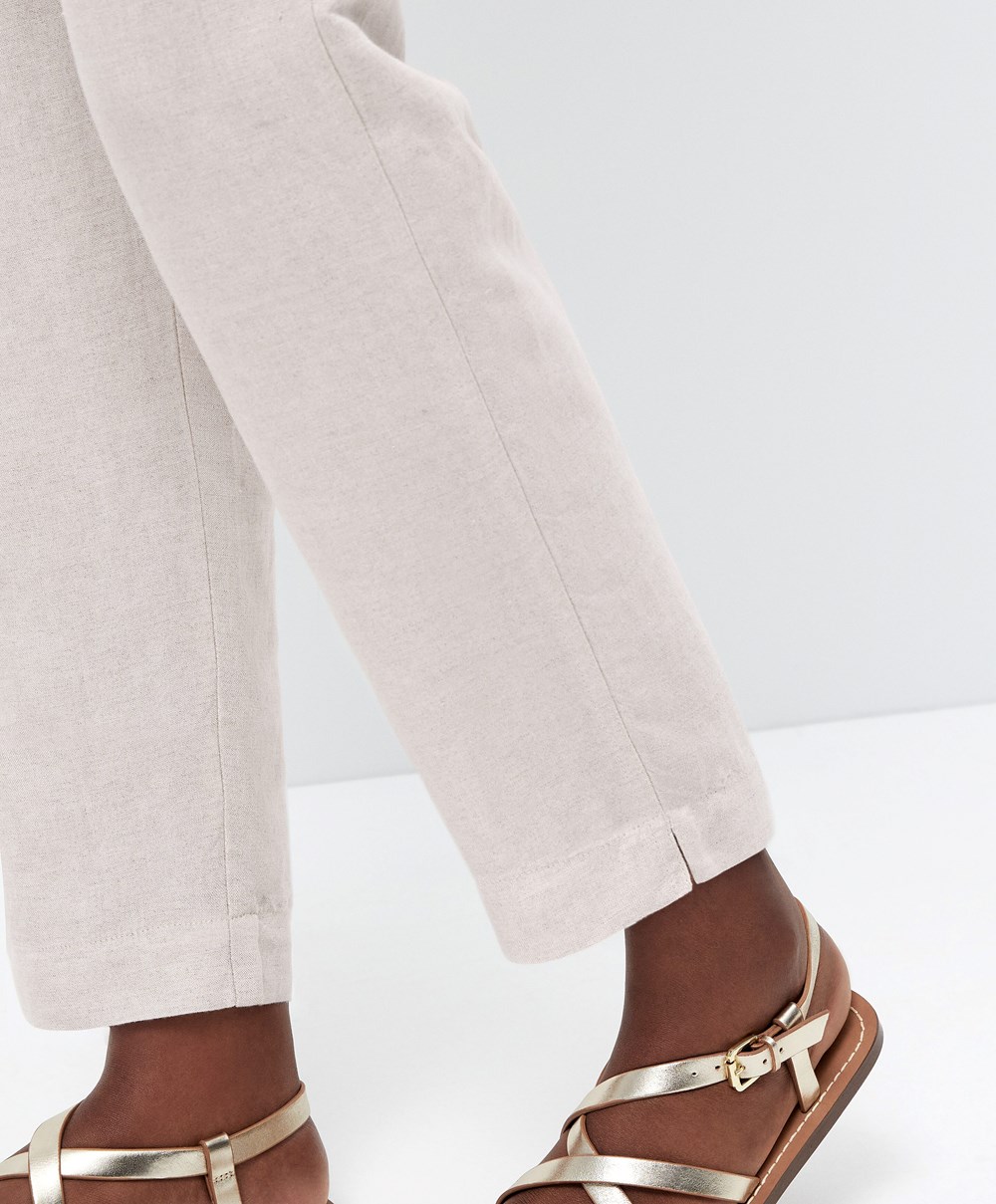 Oysho Slim Fit Linen Trousers Sand Melange | ECIRZH-389