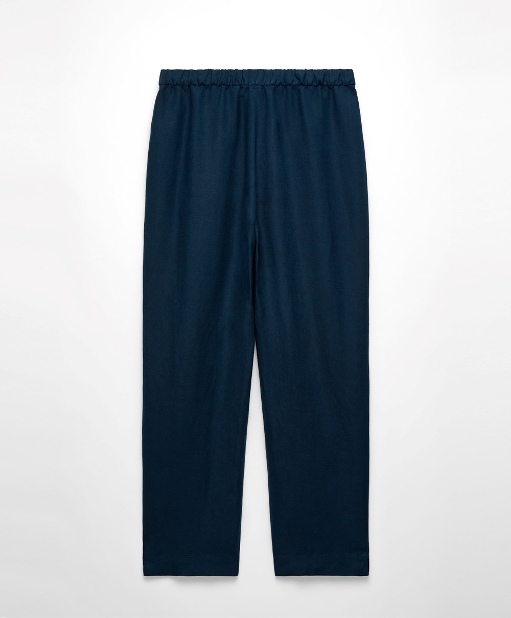 Oysho Slim Fit Linen Trousers Sötétkék | OQTFCH-126