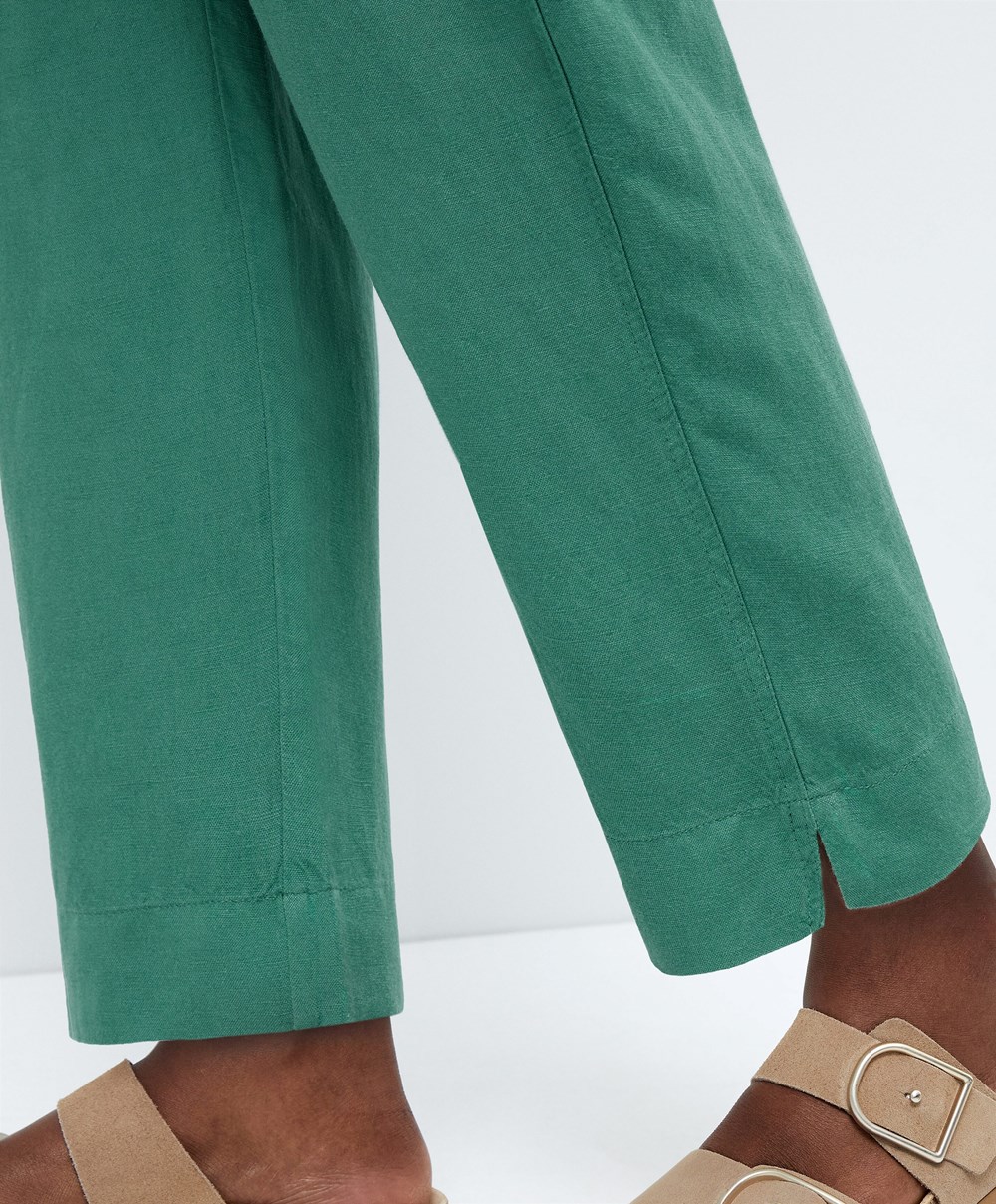 Oysho Slim Fit Linen Trousers Zöld | CAEIVN-345