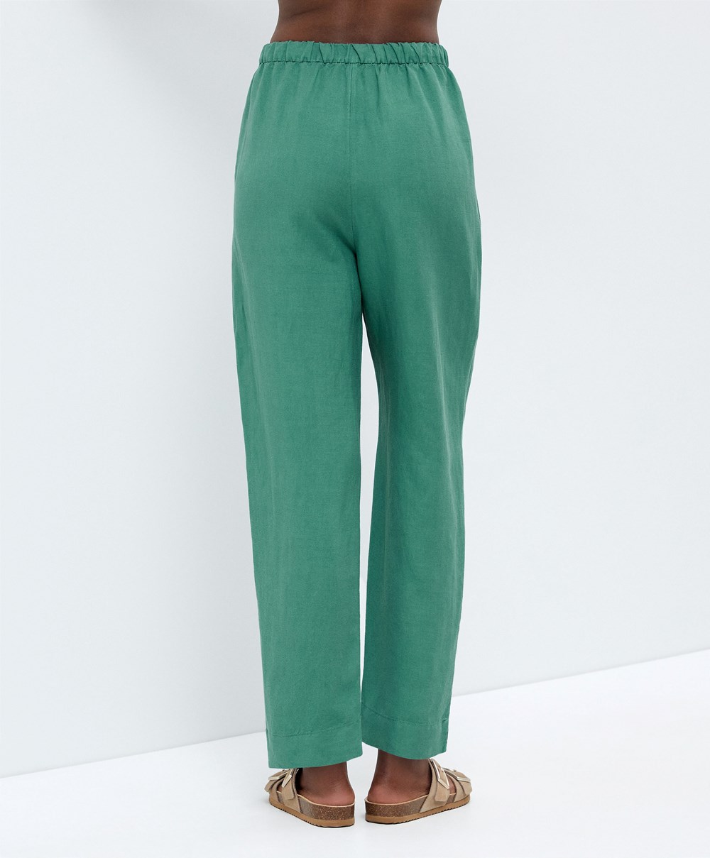 Oysho Slim Fit Linen Trousers Zöld | CAEIVN-345