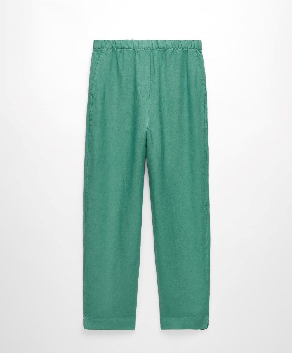 Oysho Slim Fit Linen Trousers Zöld | CAEIVN-345