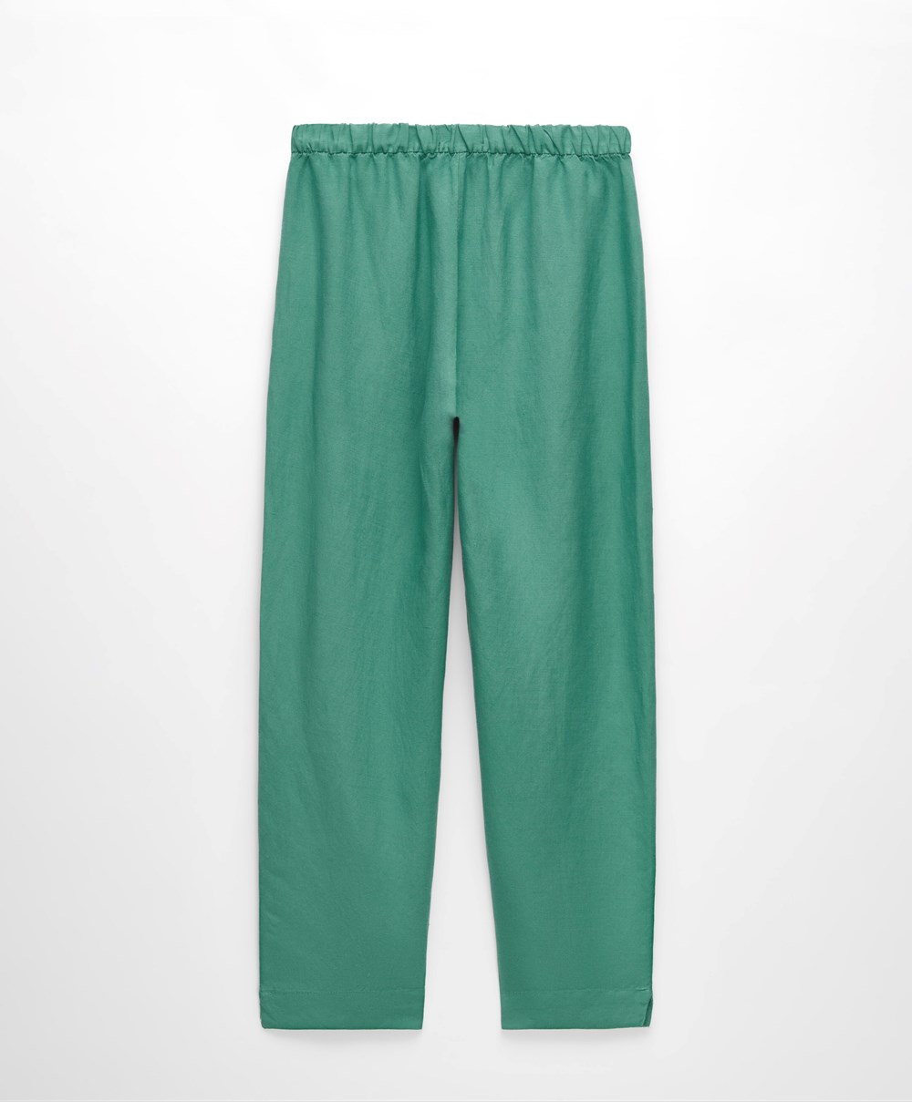 Oysho Slim Fit Linen Trousers Zöld | CAEIVN-345