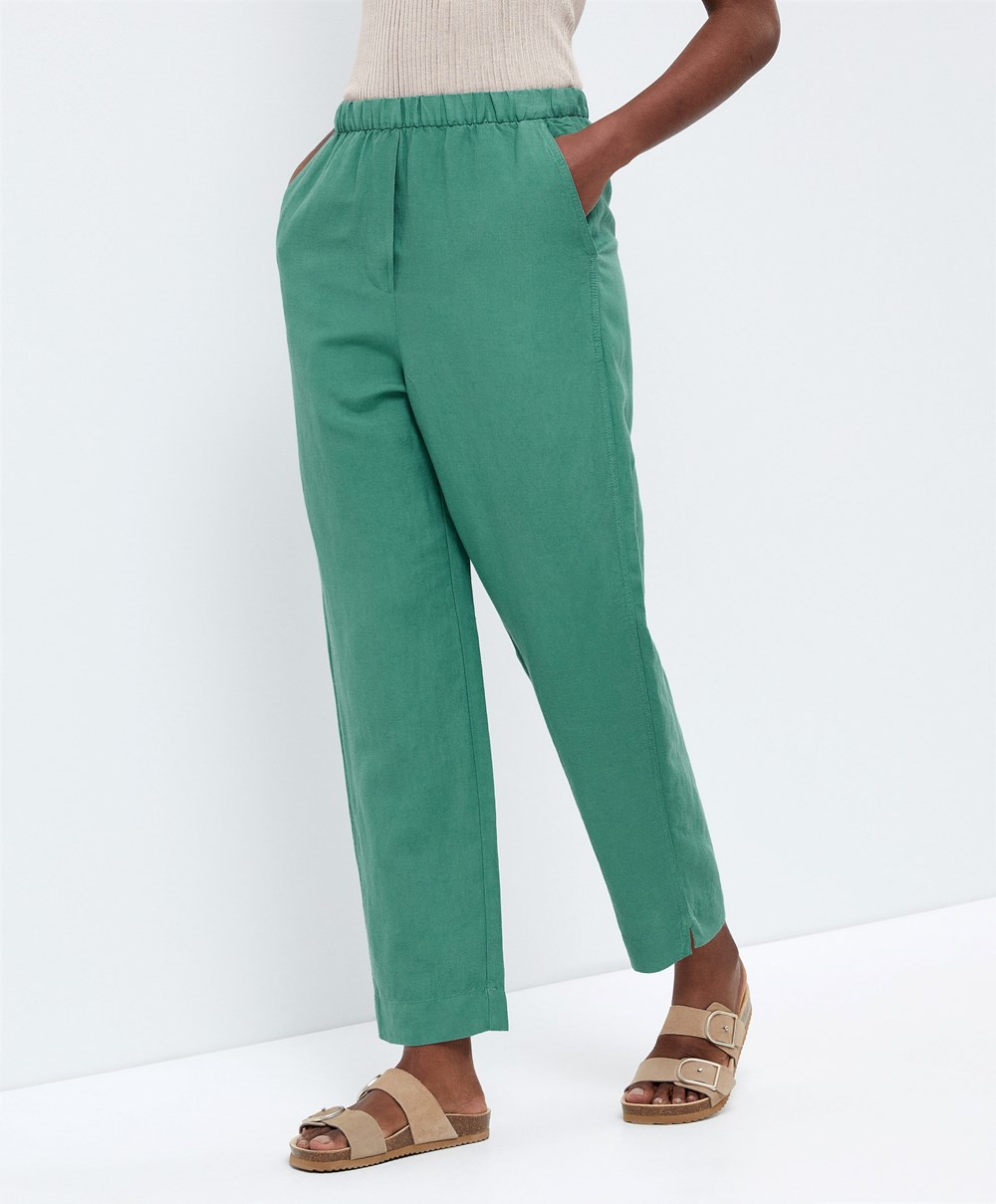 Oysho Slim Fit Linen Trousers Zöld | CAEIVN-345