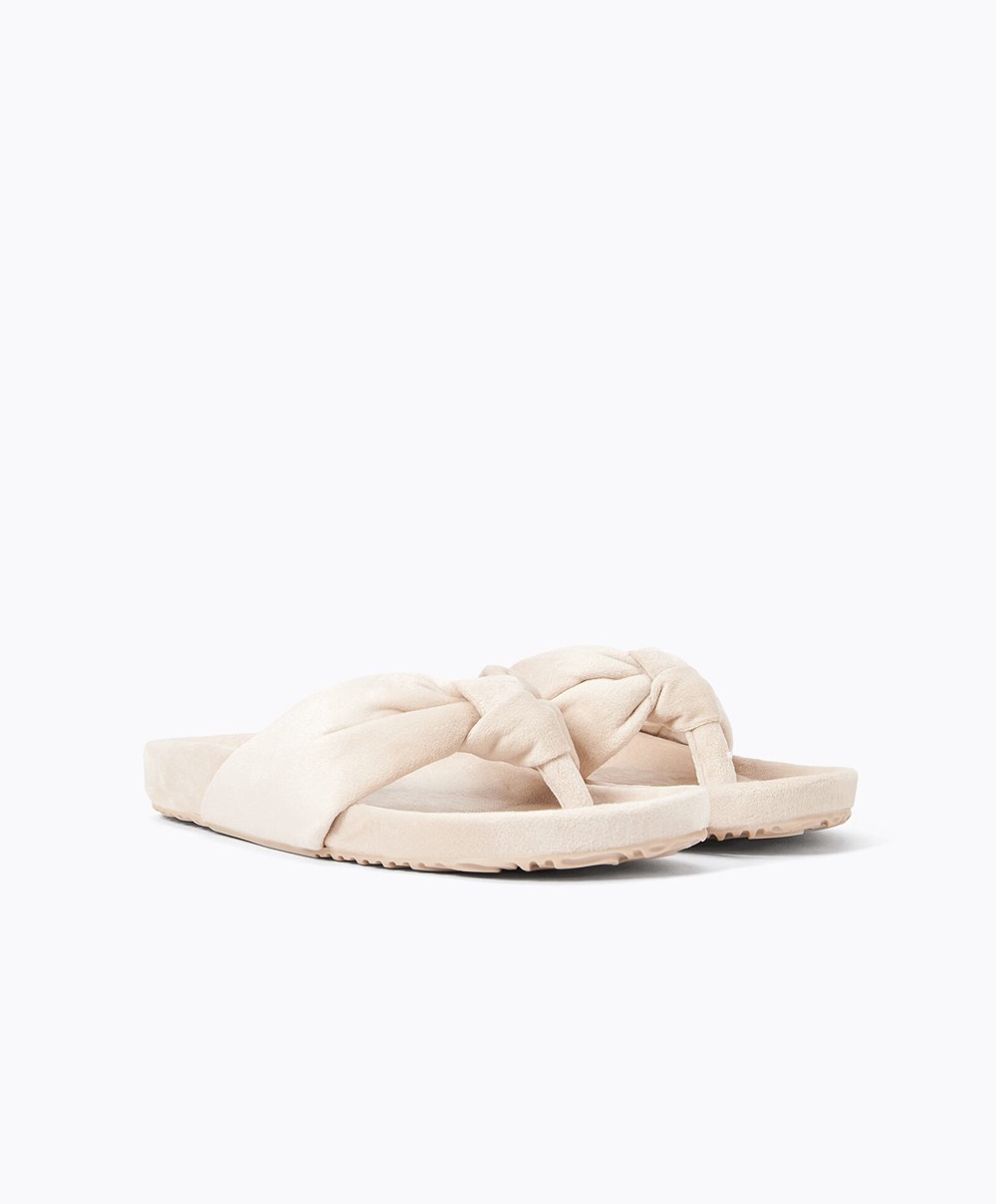 Oysho Slim Knot Sandals Ecru | QMNEJP-749