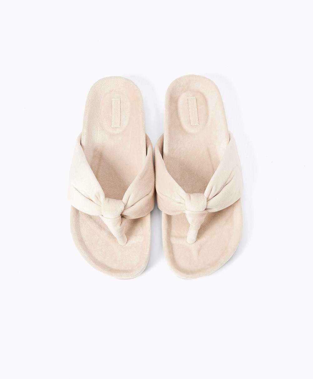 Oysho Slim Knot Sandals Ecru | QMNEJP-749