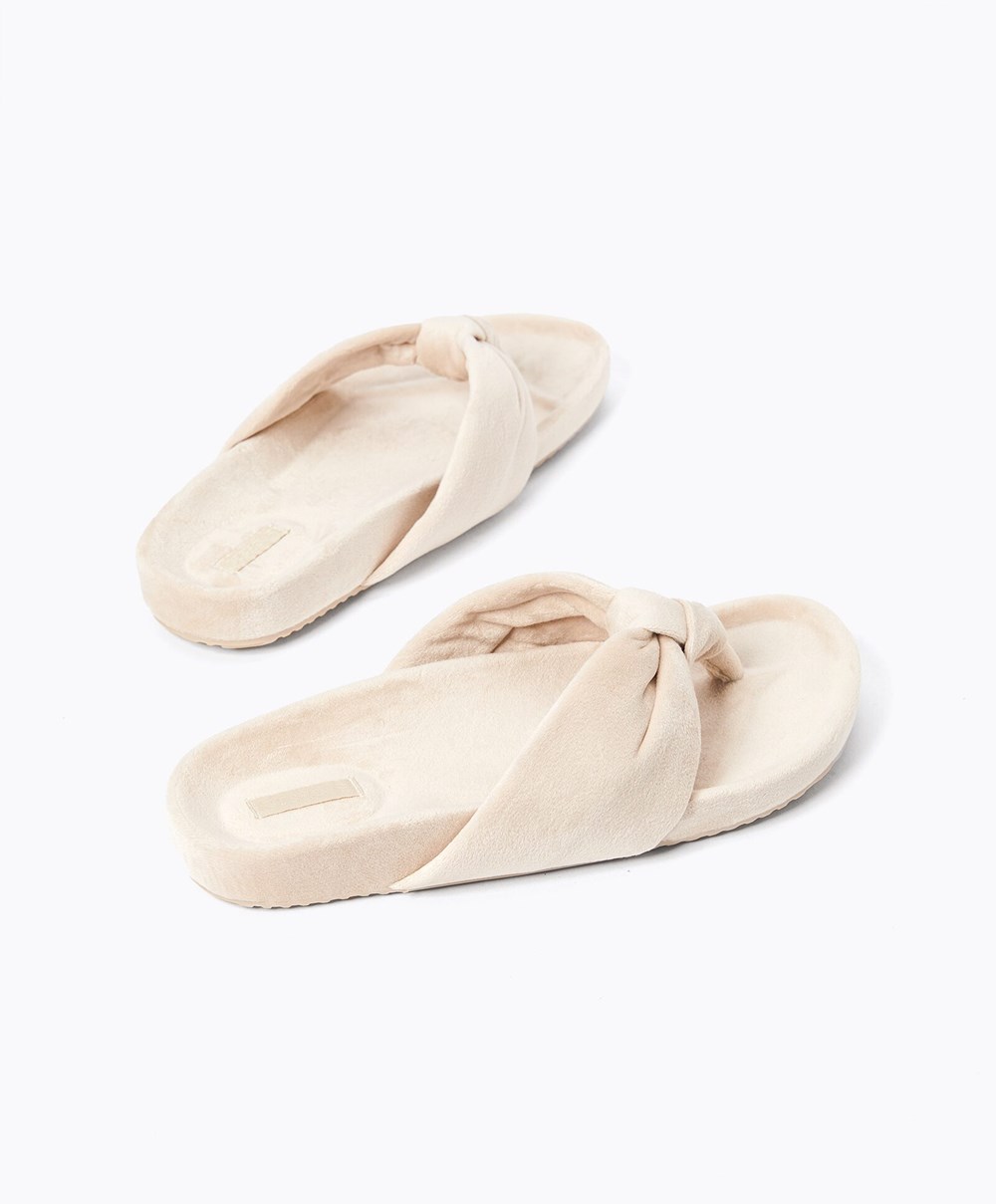 Oysho Slim Knot Sandals Ecru | QMNEJP-749