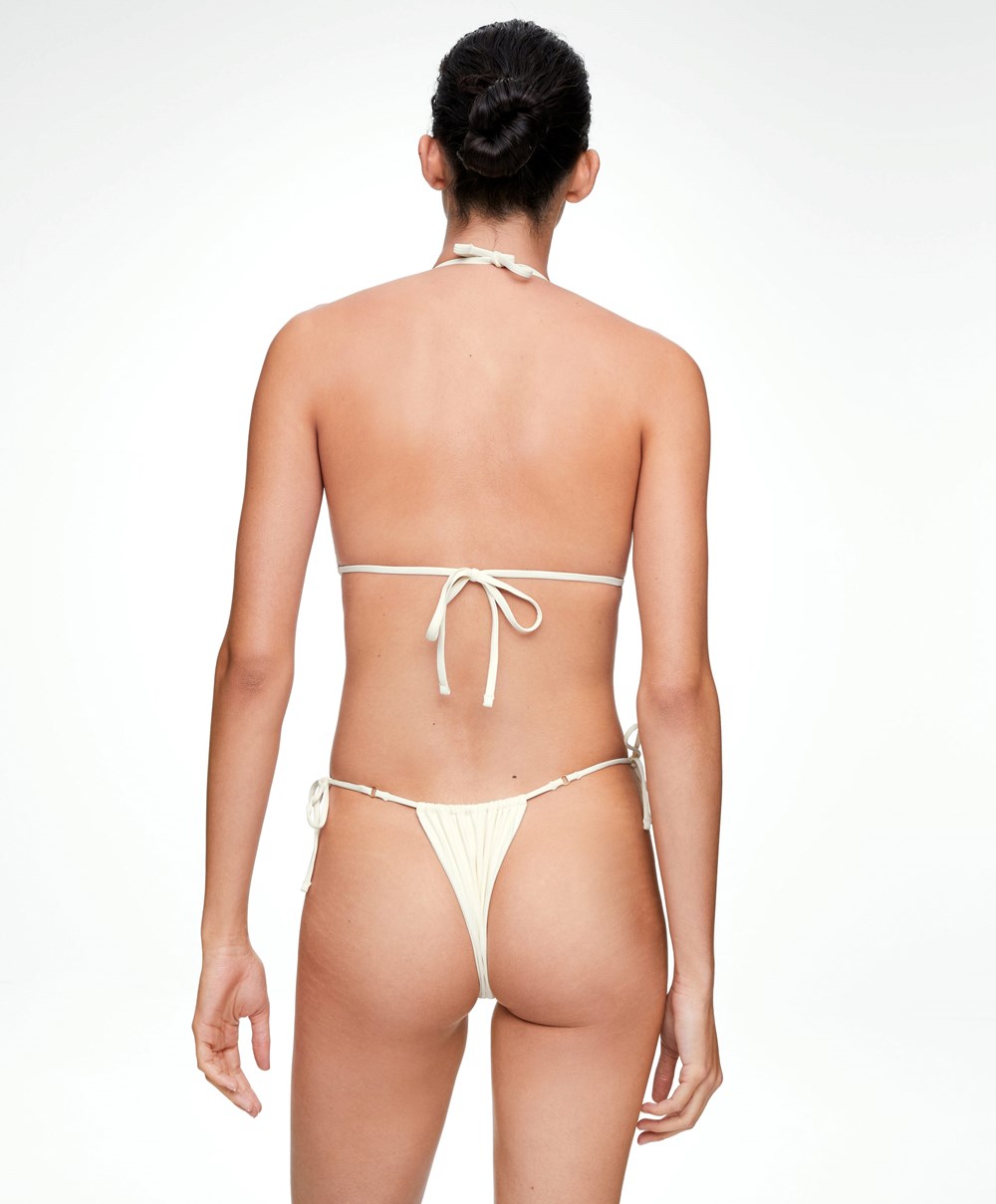 Oysho Slim Tie Brazilian Bikini Briefs Ecru | HRVTOE-936