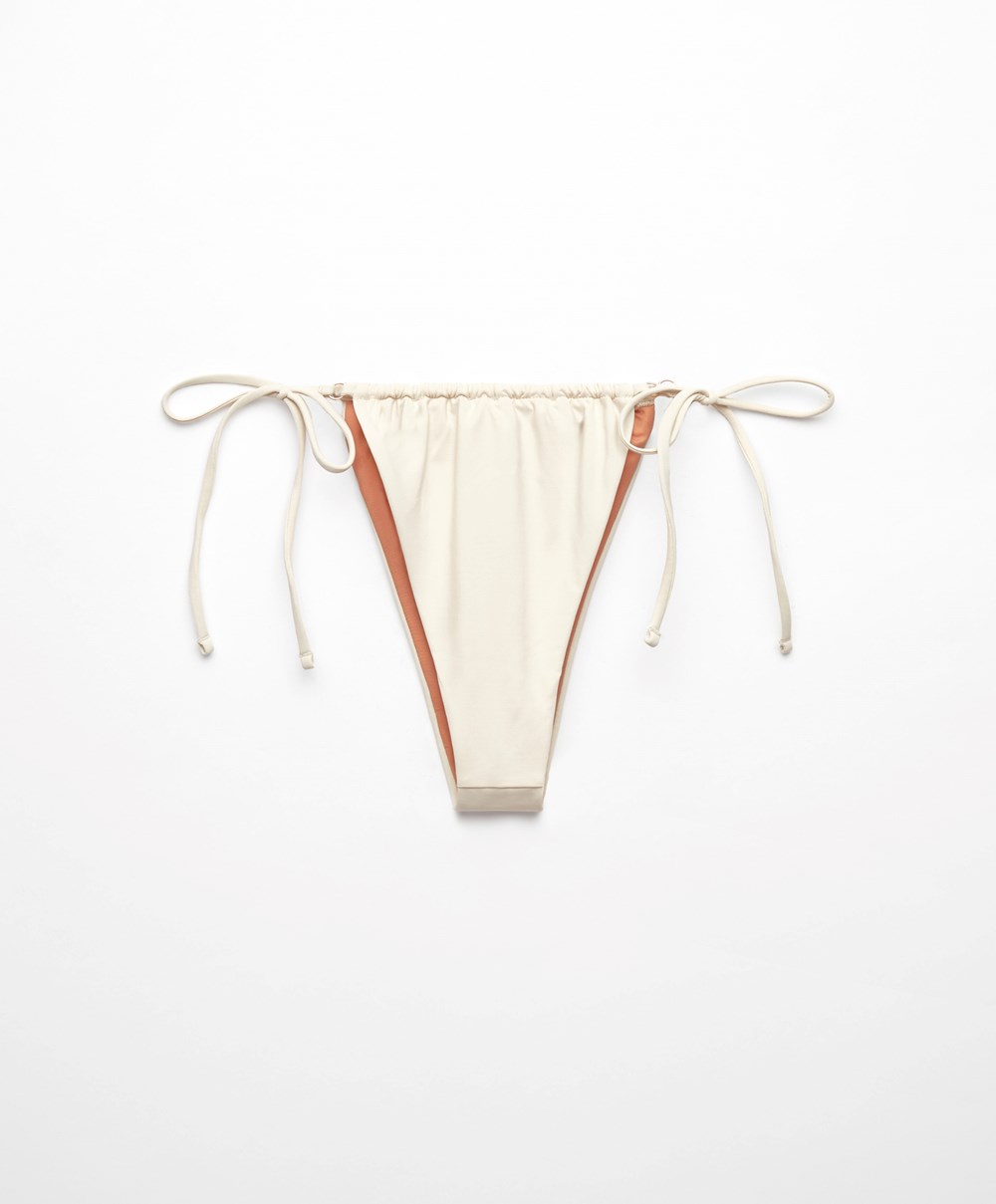 Oysho Slim Tie Brazilian Bikini Briefs Ecru | HRVTOE-936