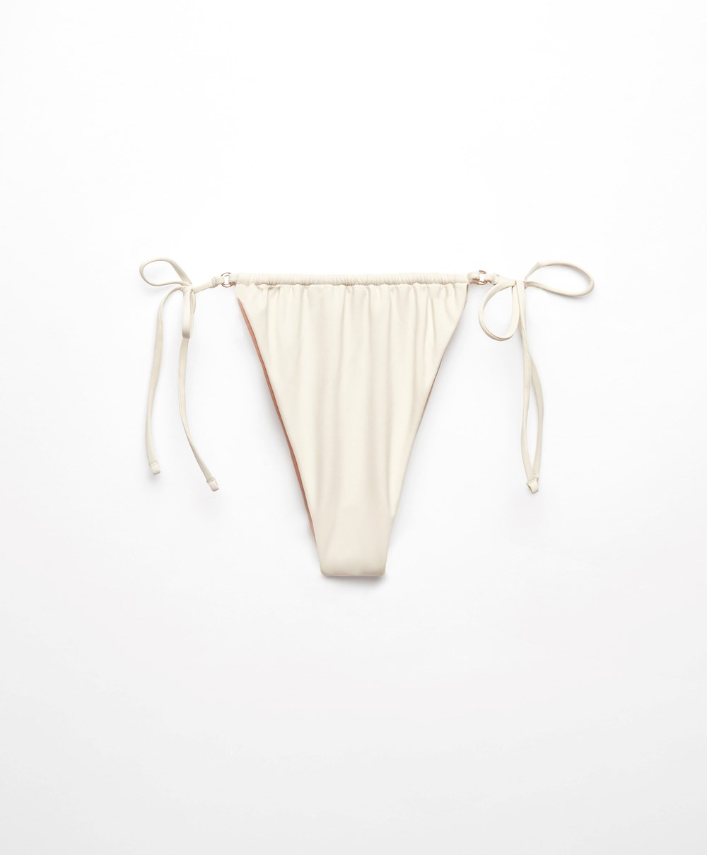 Oysho Slim Tie Brazilian Bikini Briefs Ecru | HRVTOE-936