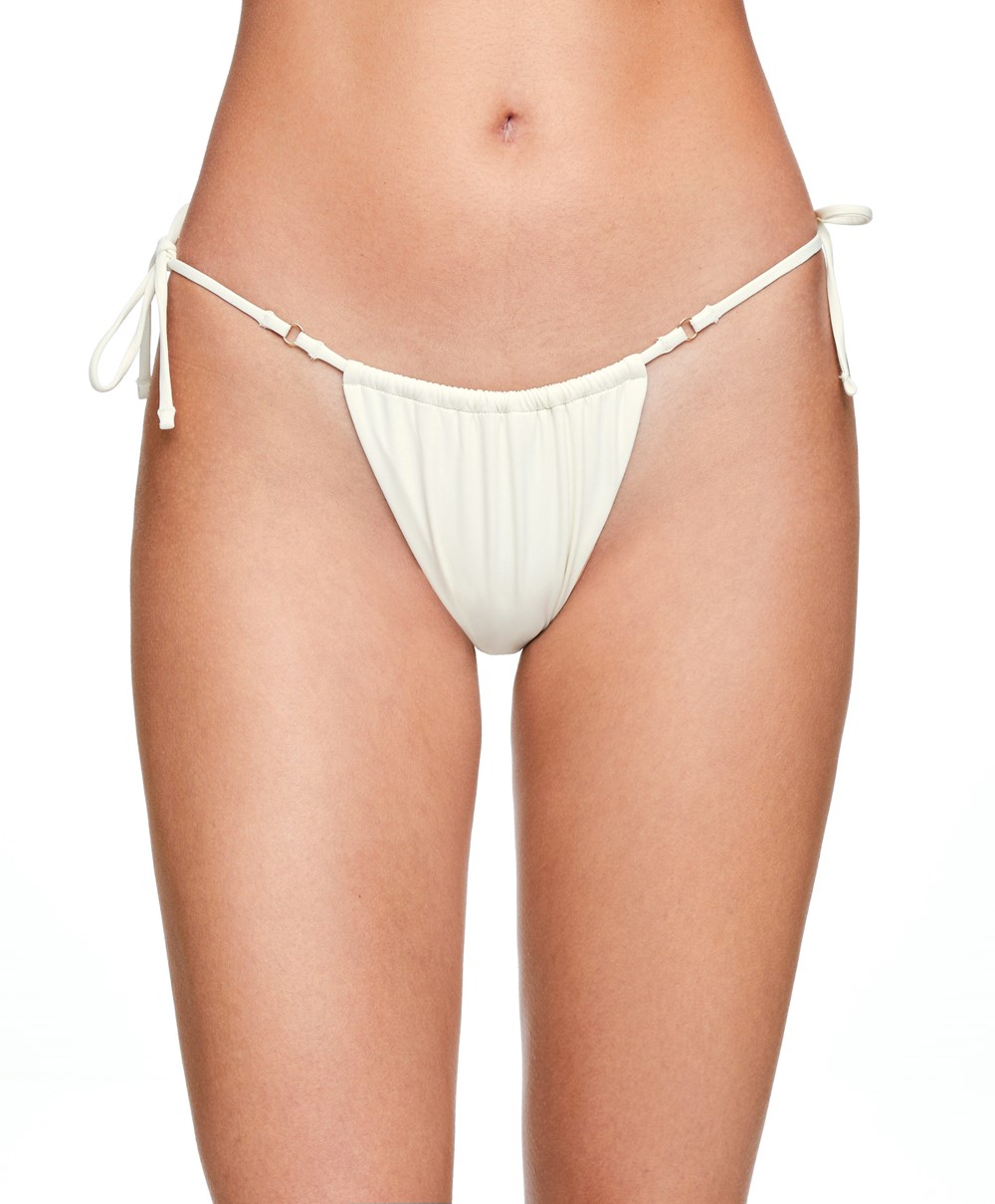 Oysho Slim Tie Brazilian Bikini Briefs Ecru | HRVTOE-936