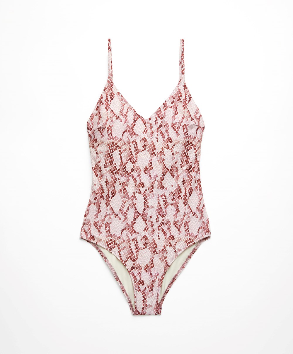 Oysho Snake Print V-neck Swimsuit Rózsaszín | WILTVO-128