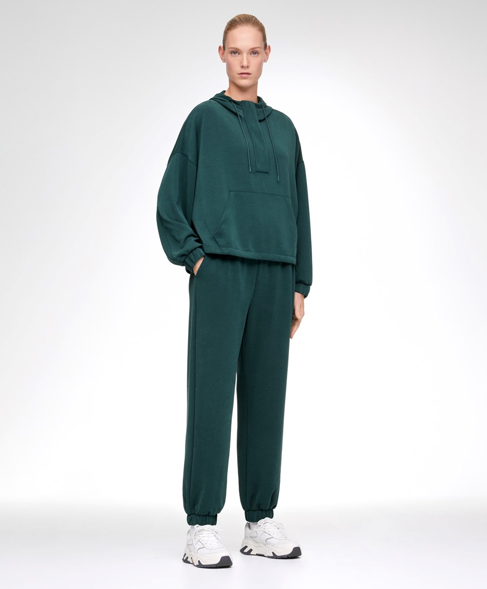 Oysho Soft Touch Modal Sweatshirt With Zip Sötéttürkiz | JCMFHZ-601