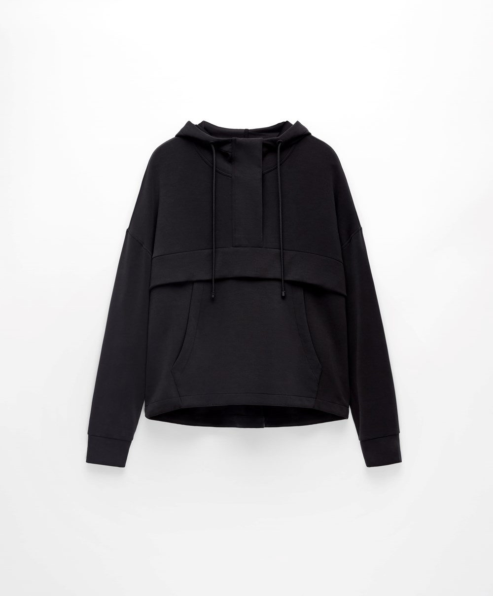 Oysho Soft Touch Modal Sweatshirt With Zip Fekete | JFNMWR-072