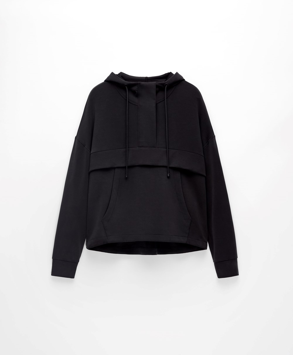 Oysho Soft Touch Modal Sweatshirt With Zip Fekete | NFSAWX-468