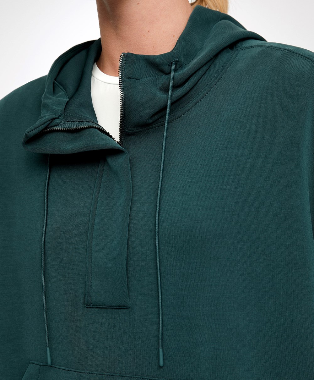 Oysho Soft Touch Modal Sweatshirt With Zip Sötéttürkiz | NGWEJR-650