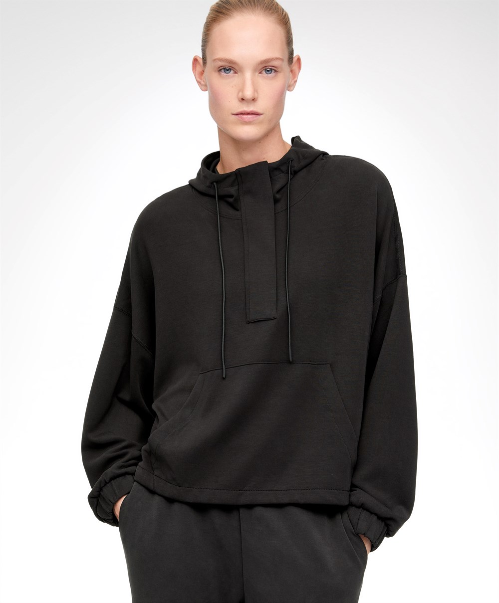 Oysho Soft Touch Modal Sweatshirt With Zip Fekete | PBSFGW-790