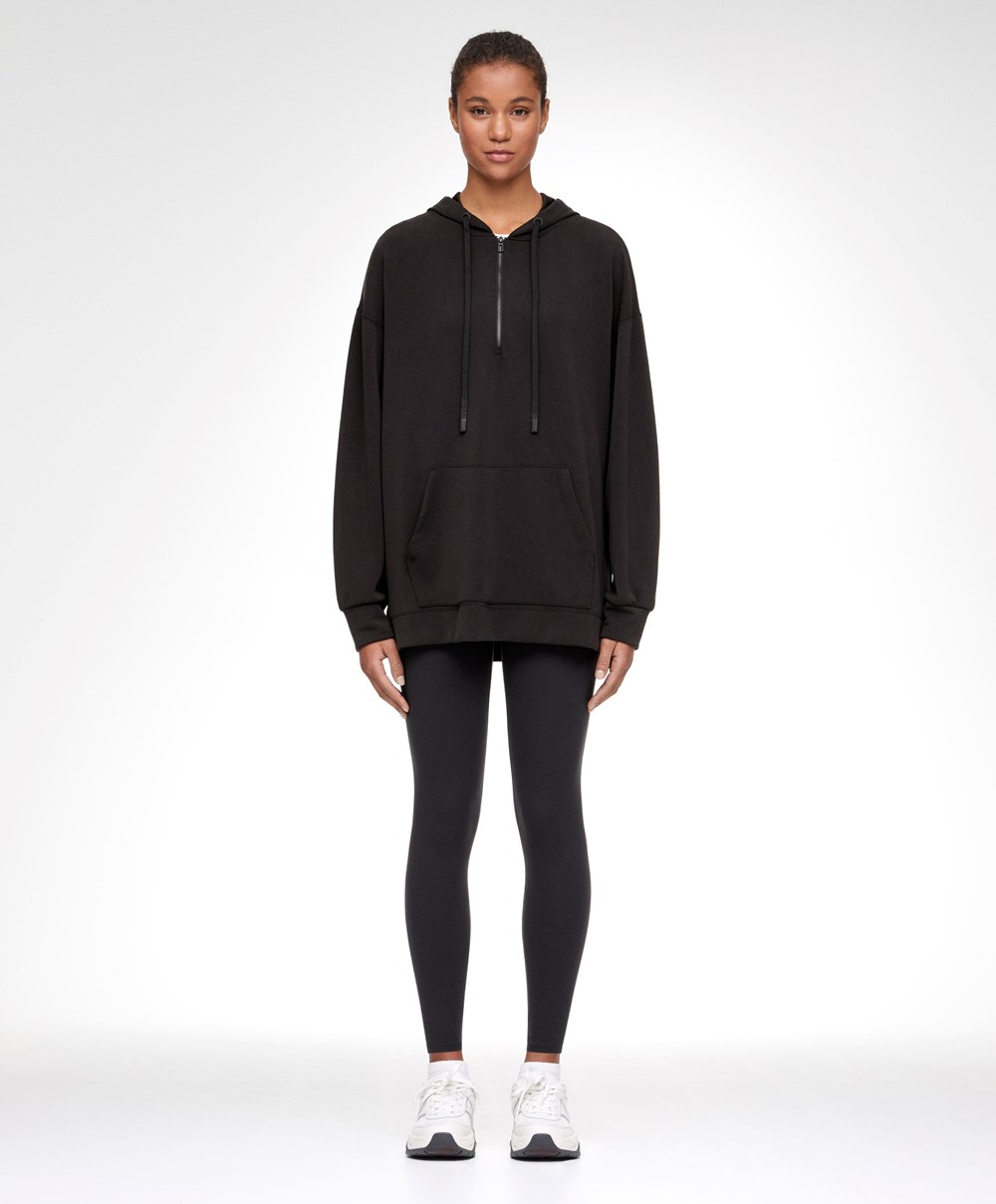 Oysho Soft Touch Modal Sweatshirt With Zip Fekete | YMUIEW-370