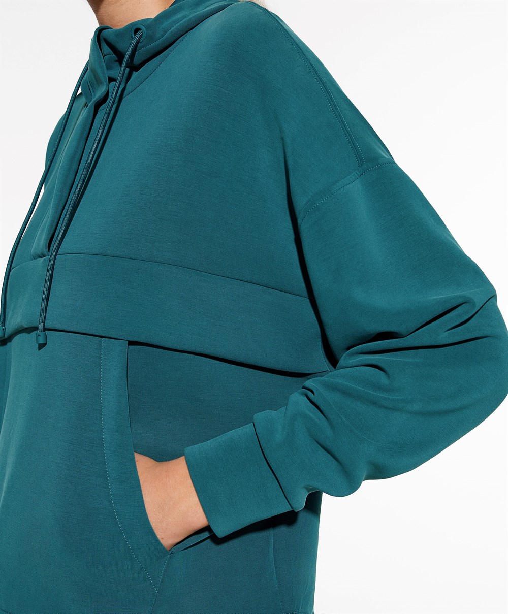 Oysho Soft Touch Modal Sweatshirt With Zip Kék Zöld | ZQJOXK-572