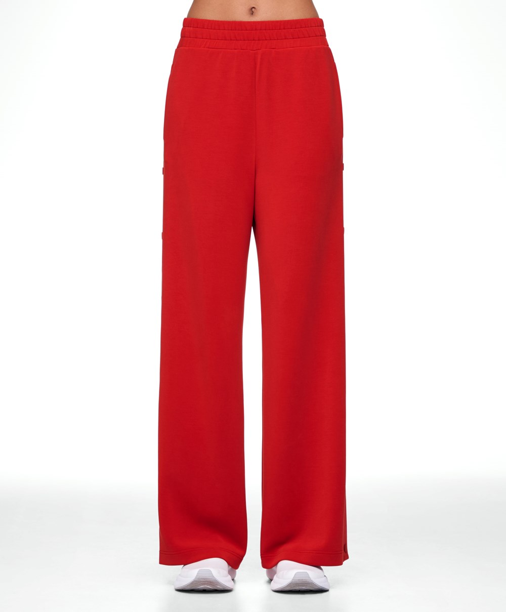 Oysho Soft Touch Modal Széles Cipő-leg Trousers With Buttons Piros | GJAKUW-621