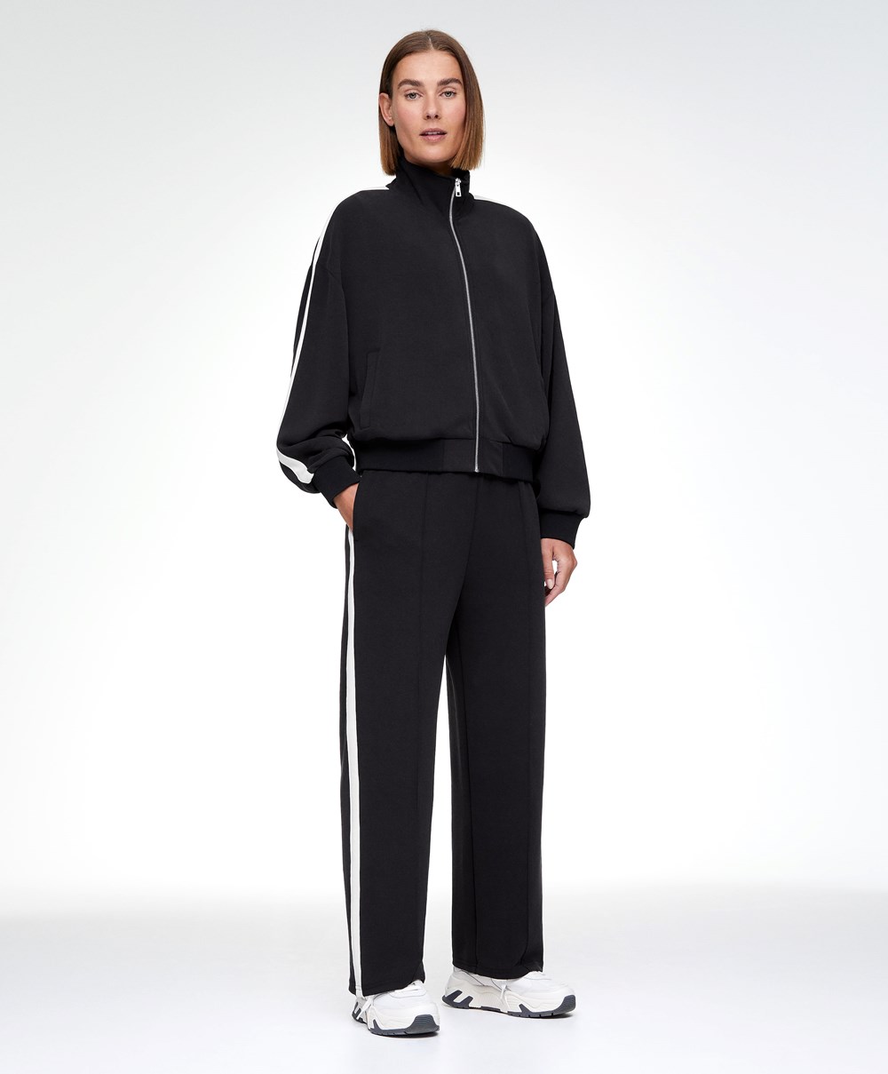 Oysho Soft Touch Modal Trousers With Egyenes Leg And Stripe Fekete | HJUVFA-053