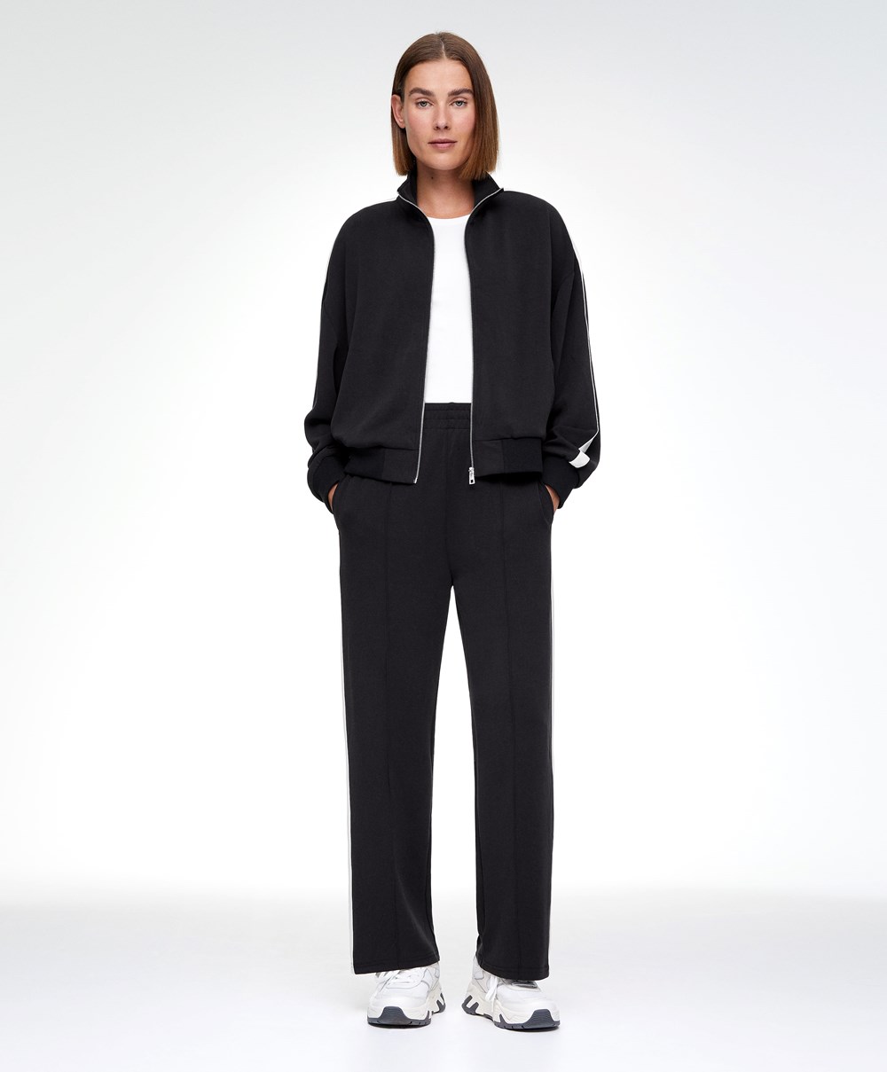 Oysho Soft Touch Modal Trousers With Egyenes Leg And Stripe Fekete | HJUVFA-053