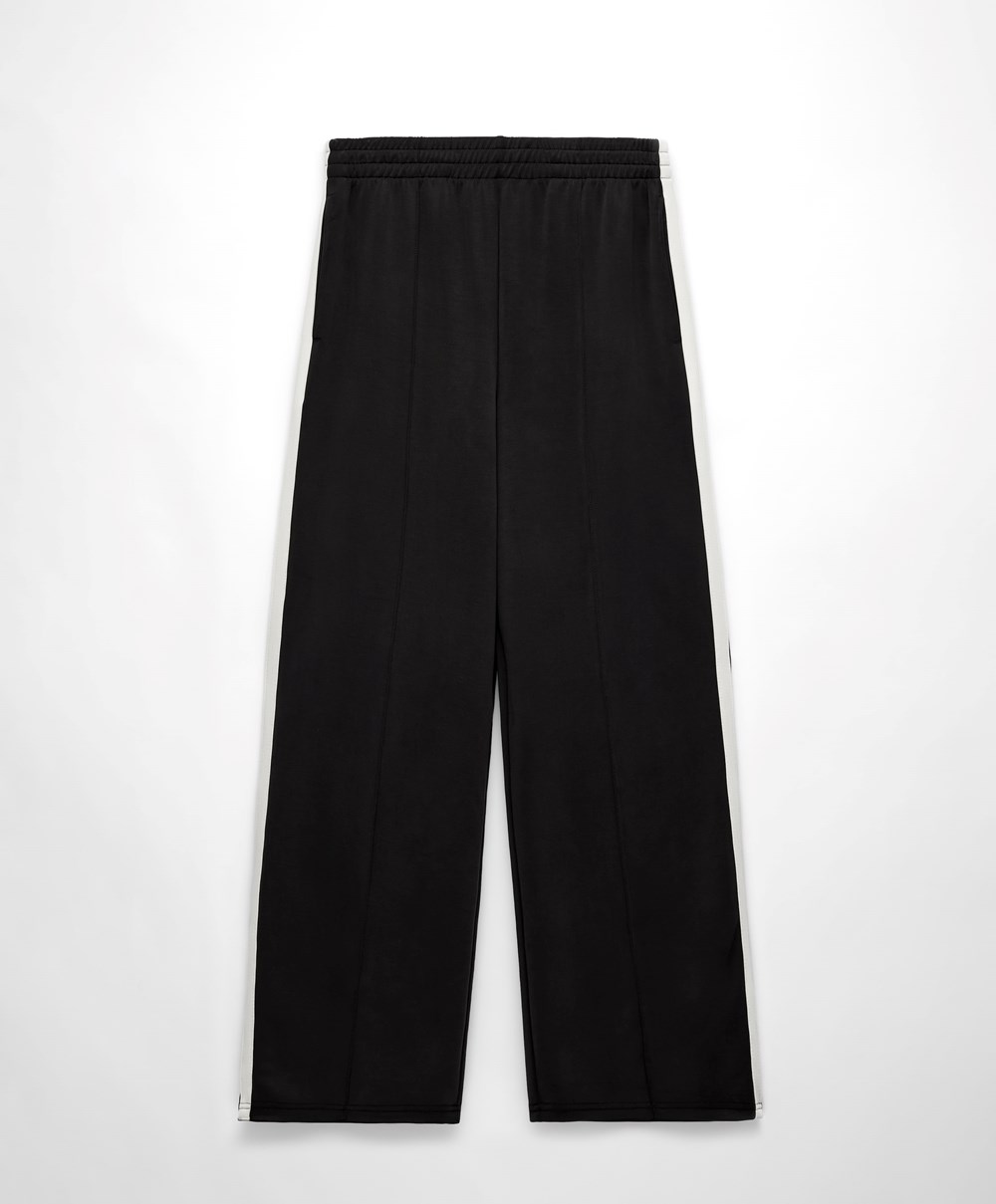 Oysho Soft Touch Modal Trousers With Egyenes Leg And Stripe Fekete | HJUVFA-053