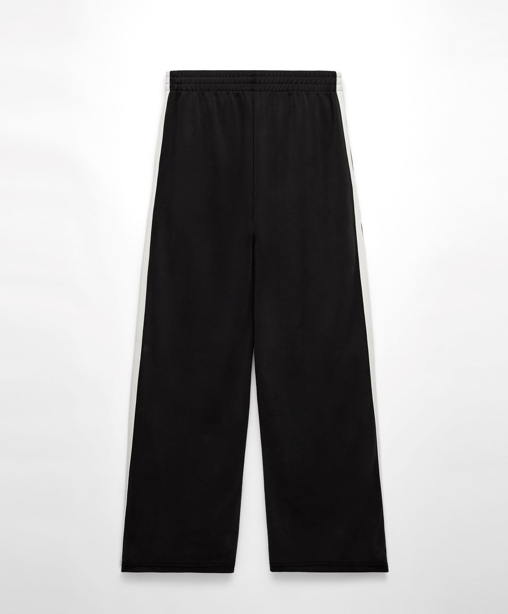 Oysho Soft Touch Modal Trousers With Egyenes Leg And Stripe Fekete | HJUVFA-053