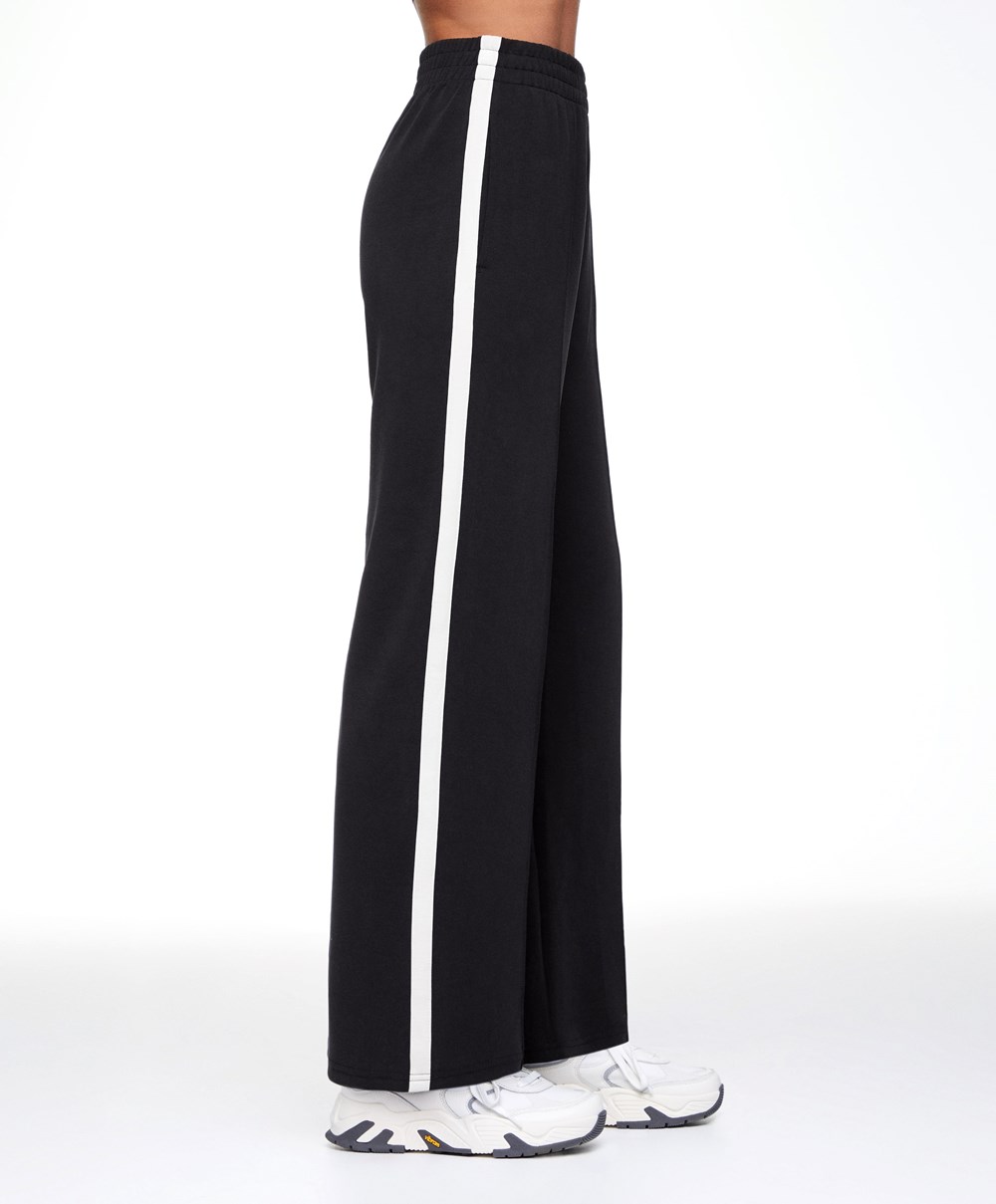 Oysho Soft Touch Modal Trousers With Egyenes Leg And Stripe Fekete | HJUVFA-053