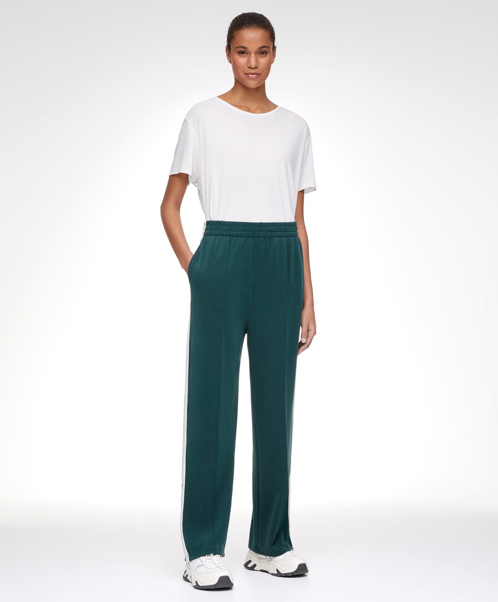 Oysho Soft Touch Modal Trousers With Egyenes Leg And Stripe Sötéttürkiz | WIEJOX-603